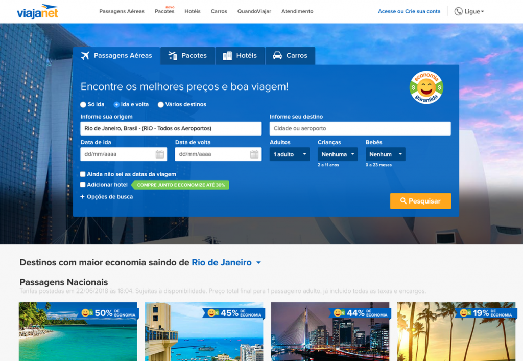 Viajanet - veja como pesquisar preços de voos para todo o Brasil